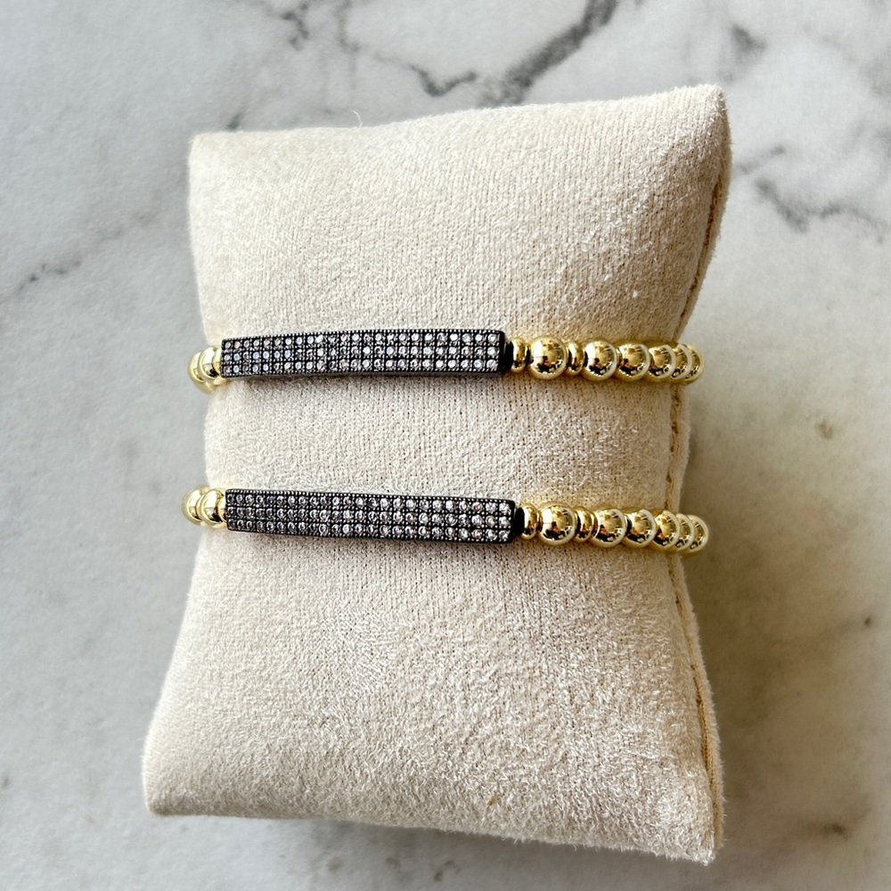 14k gold beaded bracelet with gunmetal pavé-style bar 1 piece